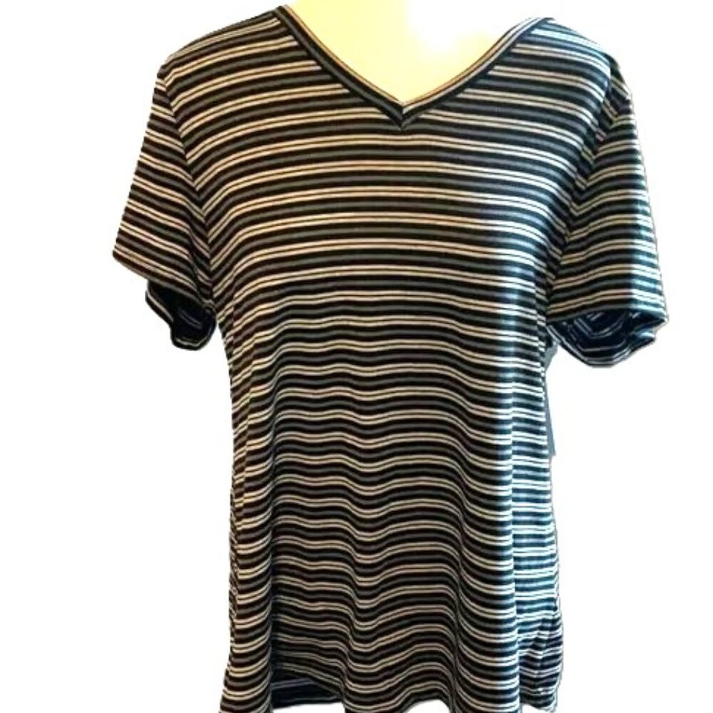 LuLaRoe V Neck Short Sleeve T Shirt Size 2XL Stripe Black Gray Christy T
